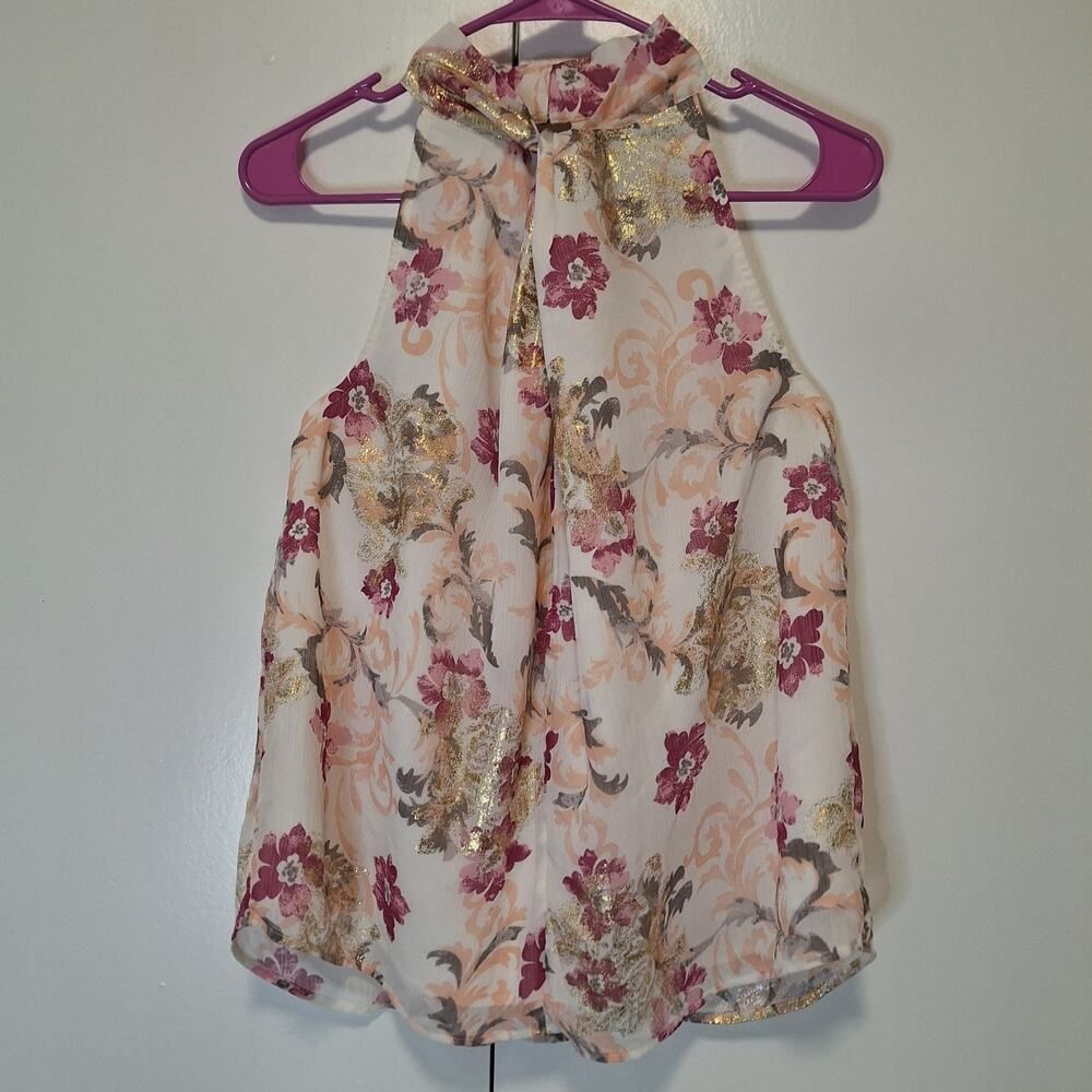 Loft Floral Gold Leaf Sleeveless Blouse Small